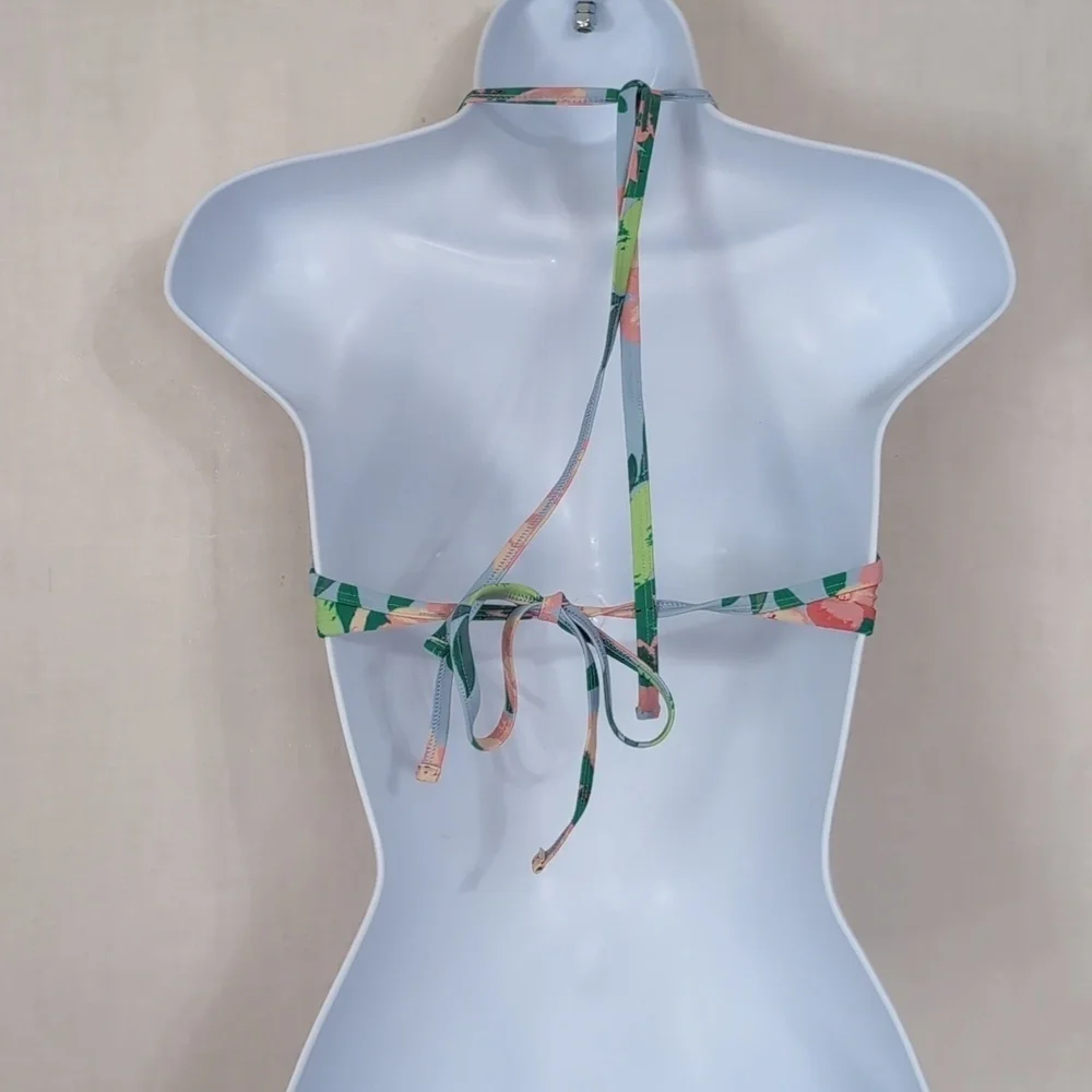 Aerie Light Blue Floral Padded Underwire String Bikini Top Size 34B